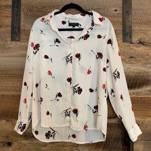 EUC - Banana Republic Factory - Classic Fit Blouse - White with Florals - Large
